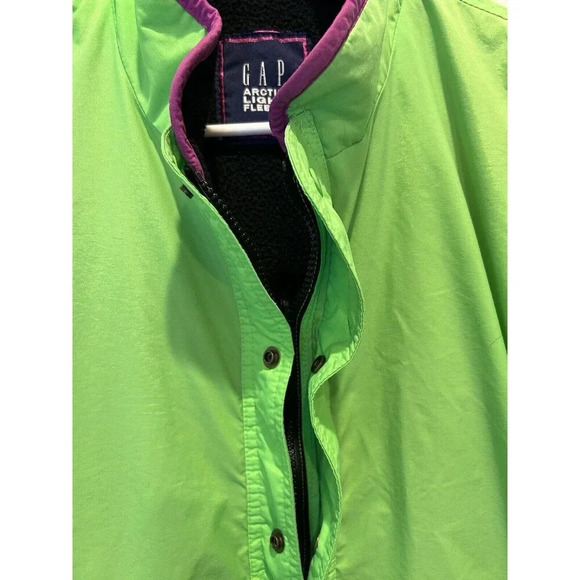 Vintage Men’s Gap Arctic Fleece Reversible Zip Up L Neon Green Black 90s‎ Y2k - Picture 3 of 13